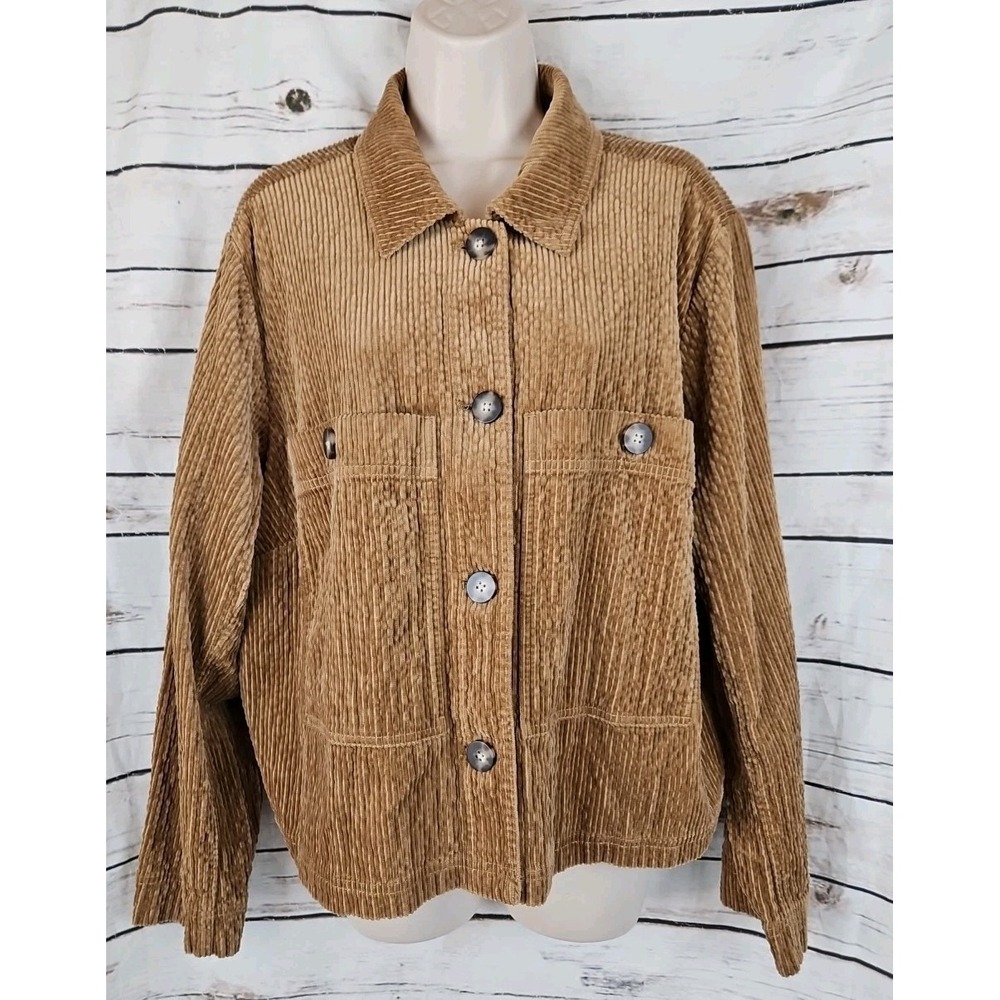 J Jill Brown Corduroy Boxy Jacket XL Womens Cotton Blend Button